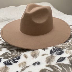 Tan mocha one size wide brim fedora hat